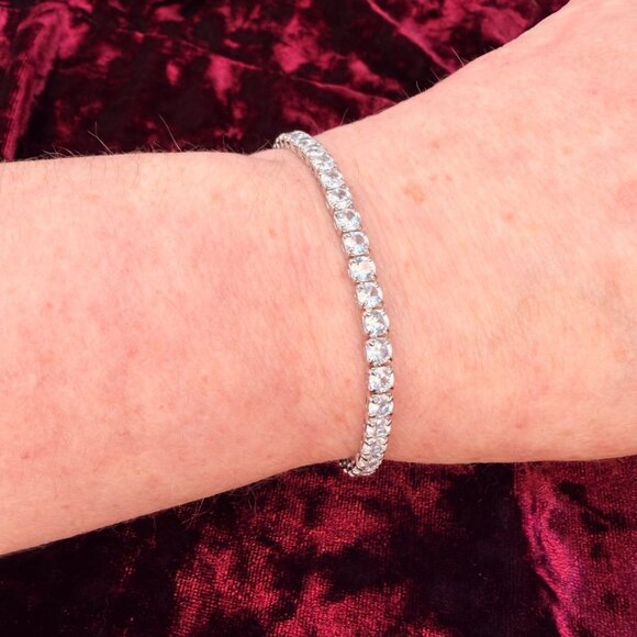 Slider Tennis Bracelet Sterling Overlay Adjustable Made with Swarovski Crystals - Picture 11 of 13